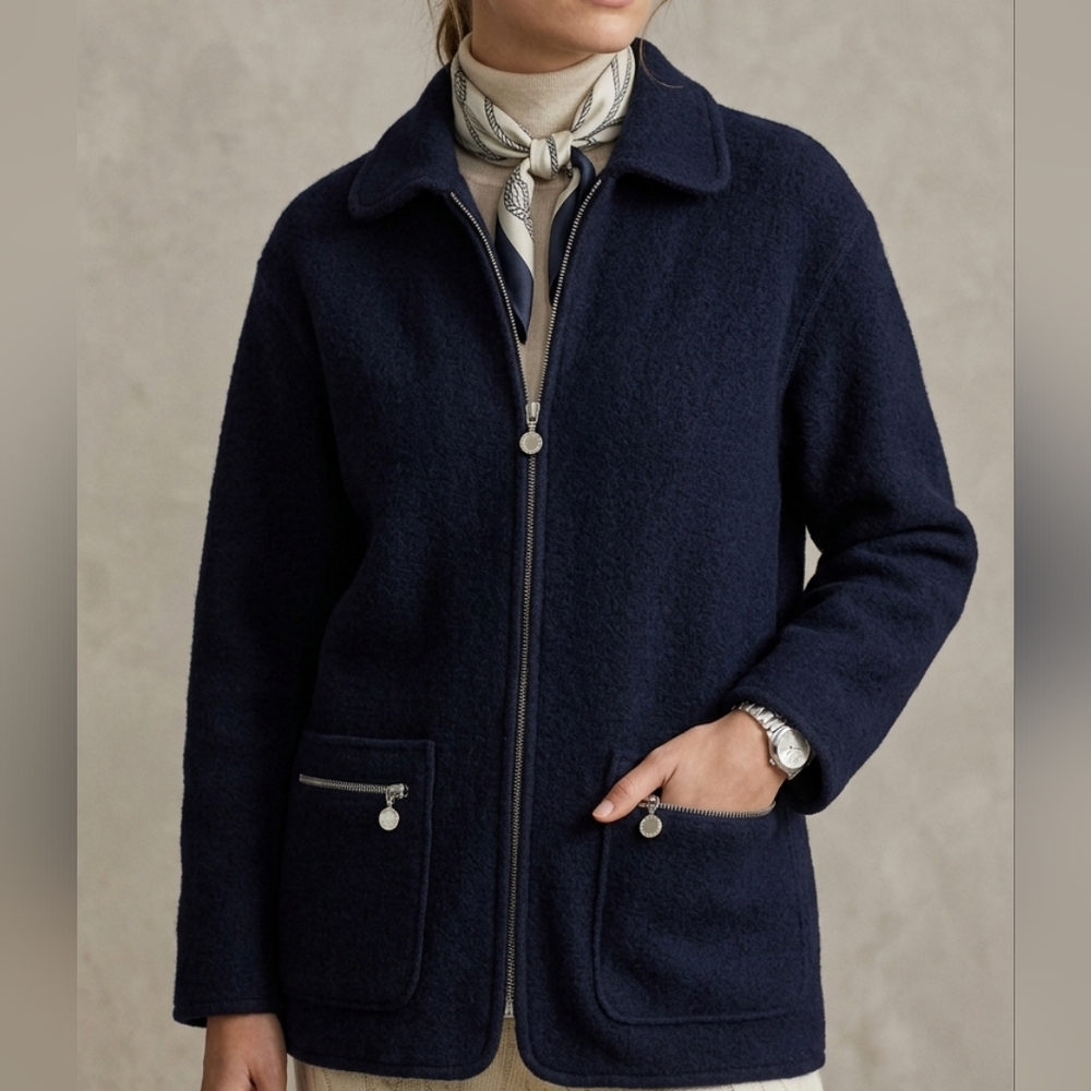 Rue Grenelle Boiled Wool Zip-Up Utility Jacket Medium Vintage Fisherman